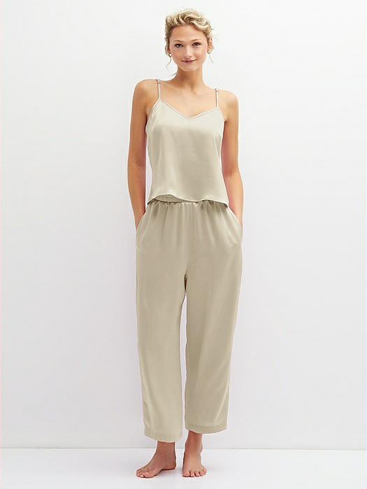 Whisper Satin Wide-leg Lounge Pants With Pockets In Champagne