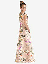 Rear View Thumbnail - Butterfly Botanica Pink Sand Floral Off-the-Shoulder Draped Wrap Satin Junior Bridesmaid Dress