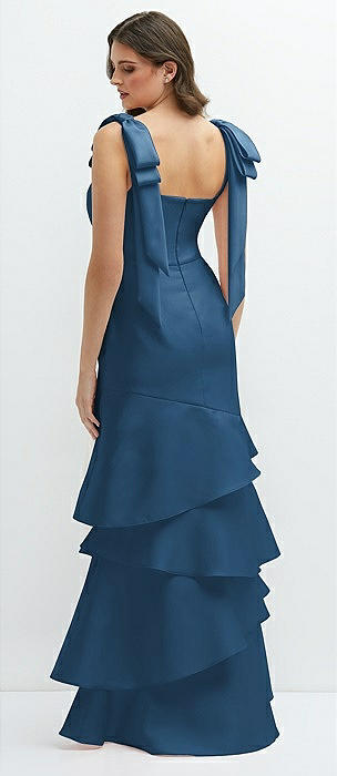 Flutter Sleeve Cutout Tie-Back Maxi Dress with Tiered Ruffle Skirt