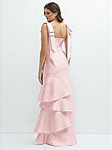 Rear View Thumbnail - Ballet Pink Bow-Shoulder Satin Maxi Dress with Asymmetrical Tiered Skirt
