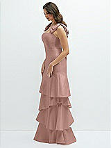 Front View Thumbnail - Neu Nude Bow-Shoulder Satin Maxi Dress with Asymmetrical Tiered Skirt