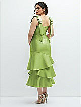 Front View Thumbnail - Mojito Bow-Shoulder Satin Midi Dress with Asymmetrical Tiered Skirt