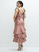 Front View Thumbnail - Neu Nude Bow-Shoulder Satin Midi Dress with Asymmetrical Tiered Skirt