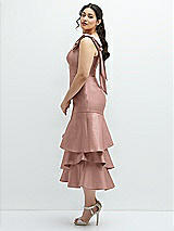 Side View Thumbnail - Neu Nude Bow-Shoulder Satin Midi Dress with Asymmetrical Tiered Skirt