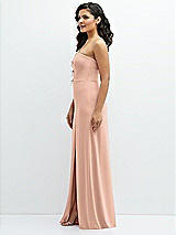 Side View Thumbnail - Pale Peach Strapless Notch-Neck Crepe A-line Dress with Rhinestone Piping Bows