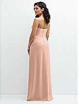 Rear View Thumbnail - Pale Peach Strapless Notch-Neck Crepe A-line Dress with Rhinestone Piping Bows