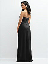 Rear View Thumbnail - Black Strapless Notch-Neck Crepe A-line Dress with Rhinestone Piping Bows