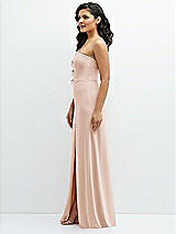 Side View Thumbnail - Cameo Strapless Notch-Neck Crepe A-line Dress with Rhinestone Piping Bows