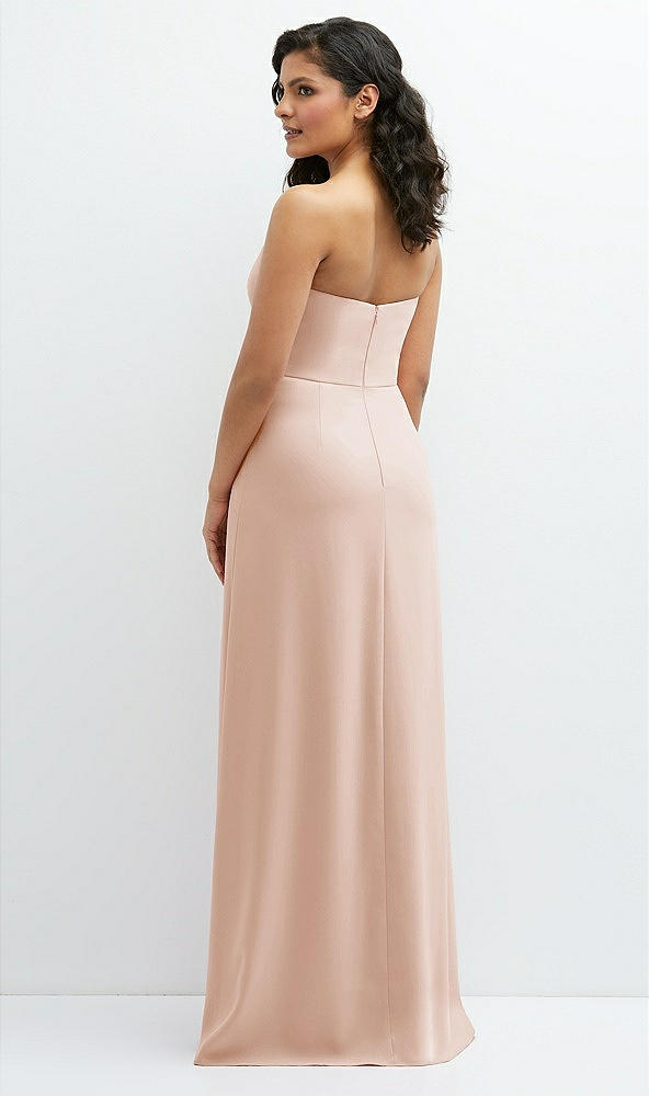 Back View - Cameo Strapless Notch-Neck Crepe A-line Dress with Rhinestone Piping Bows