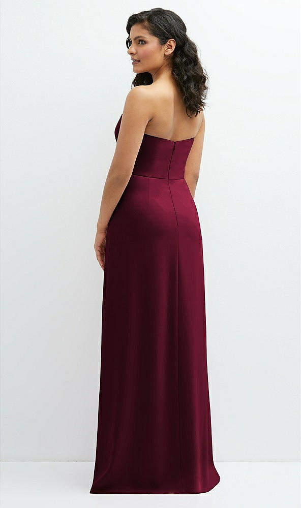 Back View - Cabernet Strapless Notch-Neck Crepe A-line Dress with Rhinestone Piping Bows