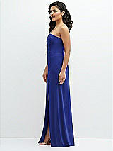 Side View Thumbnail - Cobalt Blue Strapless Notch-Neck Crepe A-line Dress with Rhinestone Piping Bows