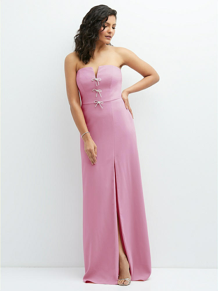 Strapless Overlay Bodice Crepe Maxi Bridesmaid Dress With Front