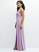 Side View Thumbnail - Pale Purple Strapless Notch-Neck Crepe A-line Dress with Rhinestone Piping Bows