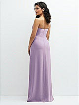 Rear View Thumbnail - Pale Purple Strapless Notch-Neck Crepe A-line Dress with Rhinestone Piping Bows