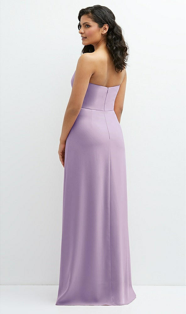 Back View - Pale Purple Strapless Notch-Neck Crepe A-line Dress with Rhinestone Piping Bows