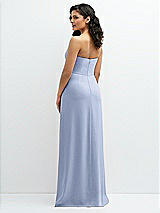 Rear View Thumbnail - Sky Blue Strapless Notch-Neck Crepe A-line Dress with Rhinestone Piping Bows