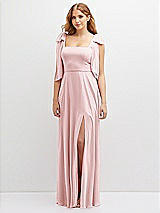 Front View Thumbnail - Ballet Pink Bow Shoulder Square Neck Chiffon Maxi Dress
