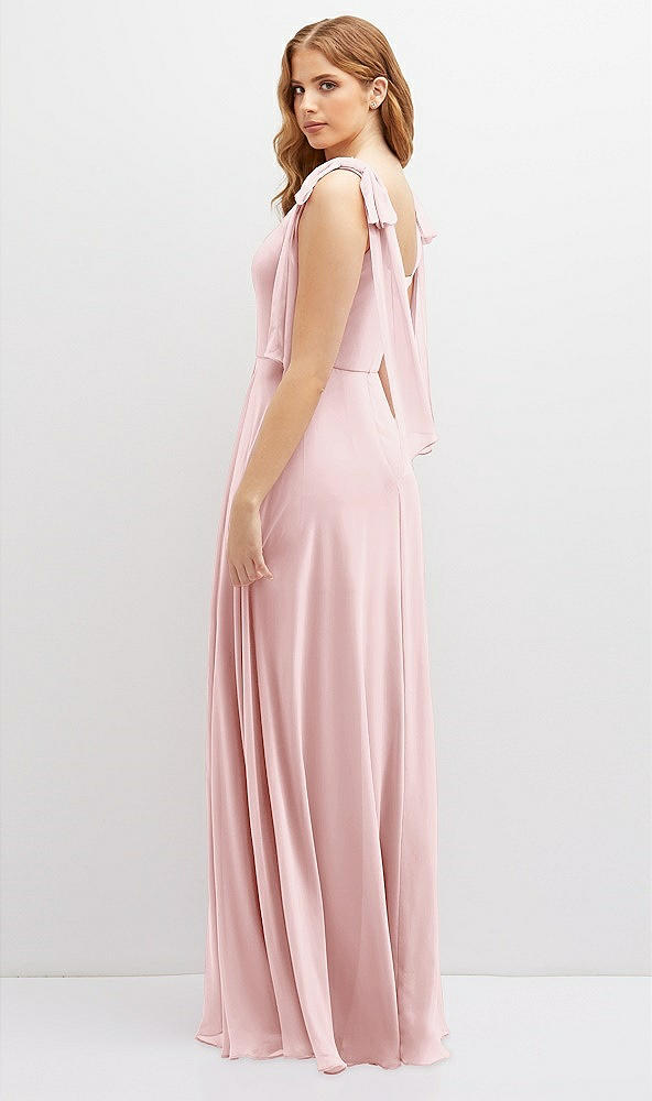 Back View - Ballet Pink Bow Shoulder Square Neck Chiffon Maxi Dress