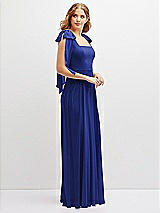 Side View Thumbnail - Cobalt Blue Bow Shoulder Square Neck Chiffon Maxi Dress