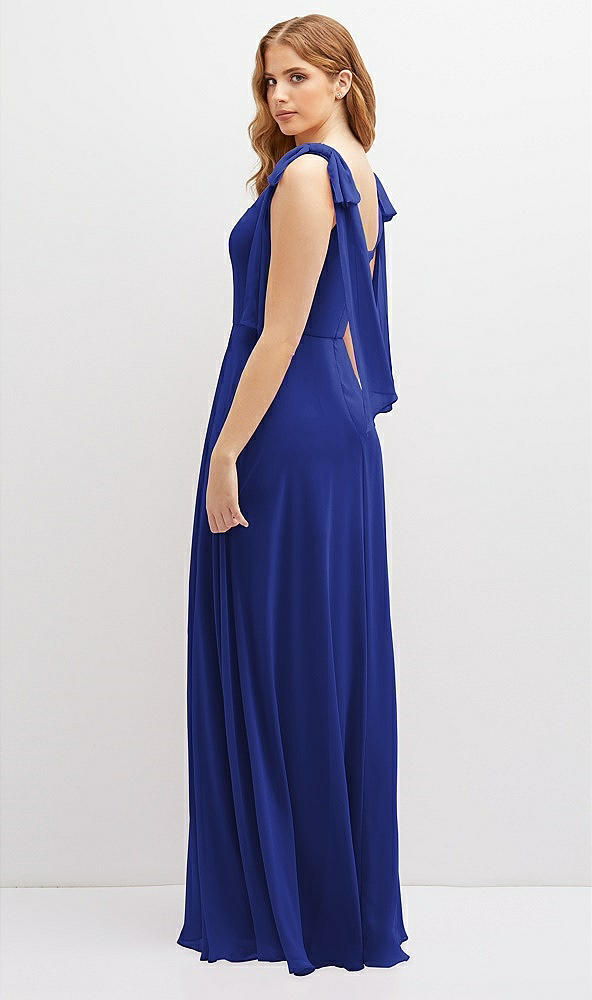 Back View - Cobalt Blue Bow Shoulder Square Neck Chiffon Maxi Dress