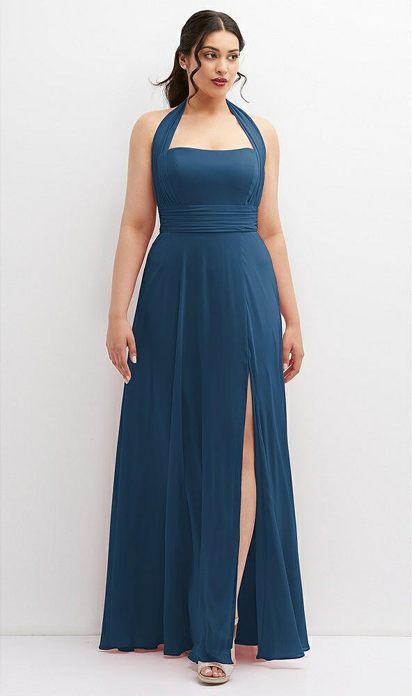 Front View - Dusk Blue Chiffon Convertible Maxi Dress with Multi-Way Tie Straps
