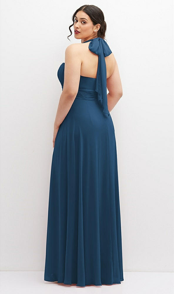 Back View - Dusk Blue Chiffon Convertible Maxi Dress with Multi-Way Tie Straps