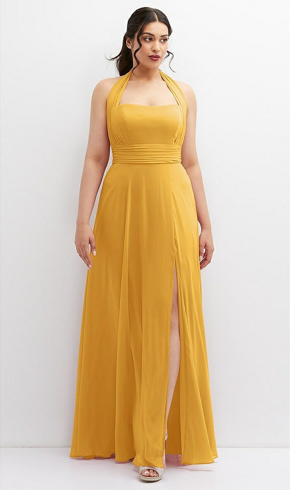 Front View - NYC Yellow Chiffon Convertible Maxi Dress with Multi-Way Tie Straps