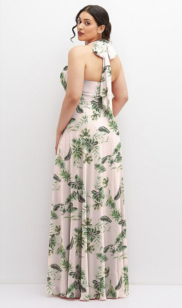 Back View - Palm Beach Print Chiffon Convertible Maxi Dress with Multi-Way Tie Straps