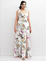 Front View Thumbnail - Butterfly Botanica Ivory Chiffon Convertible Maxi Dress with Multi-Way Tie Straps