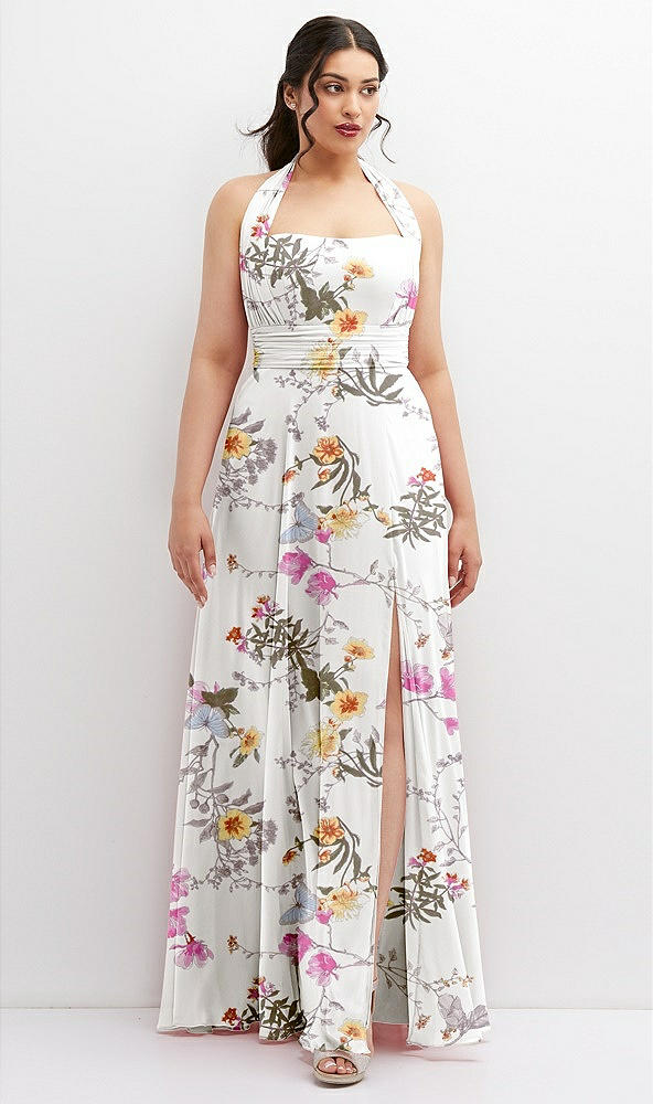 Front View - Butterfly Botanica Ivory Chiffon Convertible Maxi Dress with Multi-Way Tie Straps