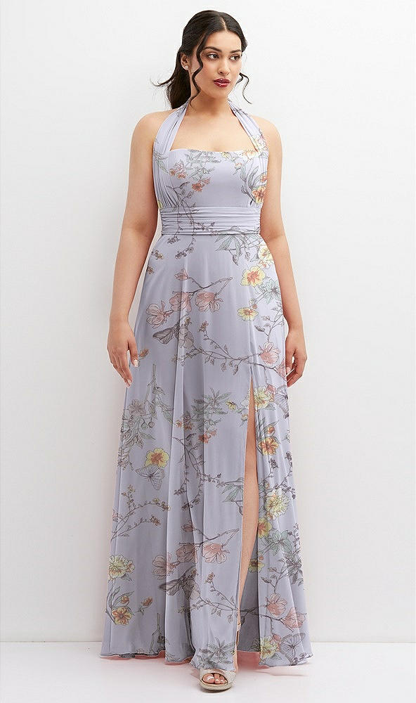 Front View - Butterfly Botanica Silver Dove Chiffon Convertible Maxi Dress with Multi-Way Tie Straps