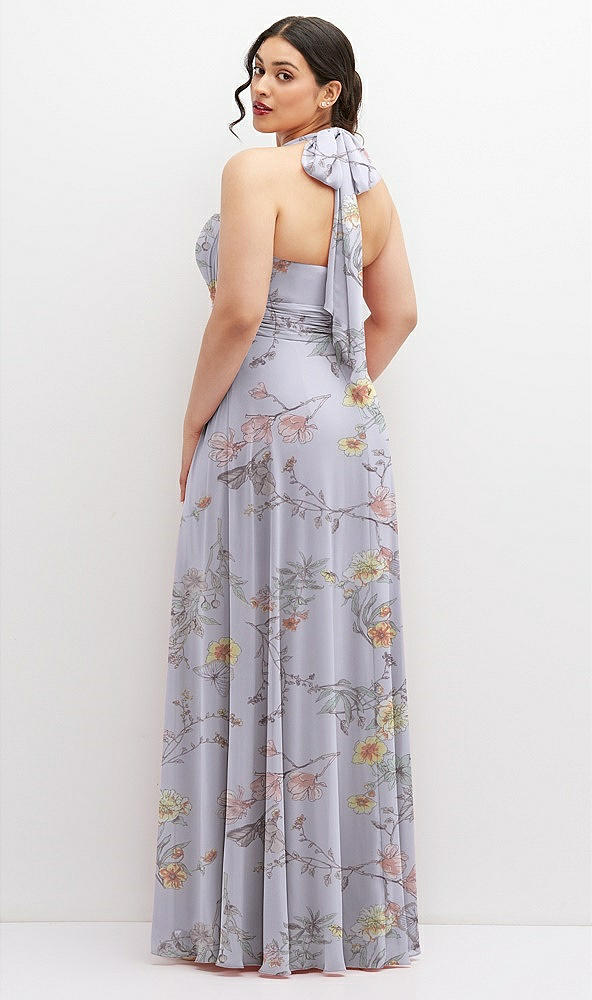 Back View - Butterfly Botanica Silver Dove Chiffon Convertible Maxi Dress with Multi-Way Tie Straps