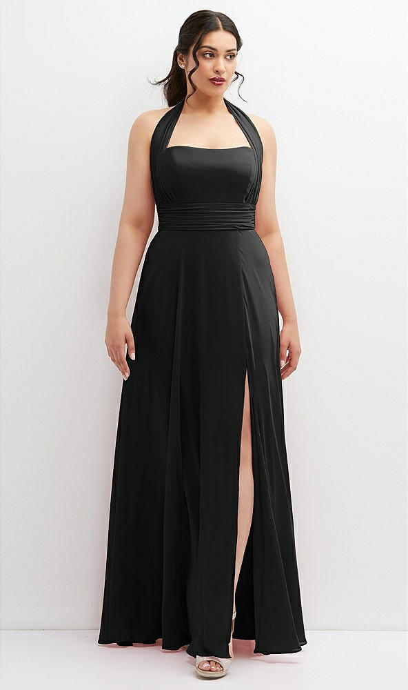 Front View - Black Chiffon Convertible Maxi Dress with Multi-Way Tie Straps