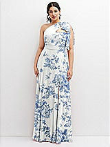Alt View 1 Thumbnail - Cottage Rose Dusk Blue Chiffon Convertible Maxi Dress with Multi-Way Tie Straps