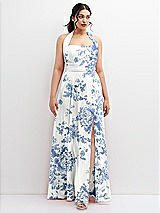 Front View Thumbnail - Cottage Rose Dusk Blue Chiffon Convertible Maxi Dress with Multi-Way Tie Straps