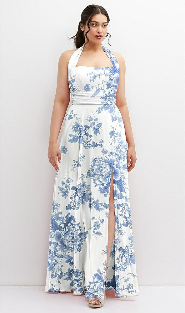 Front View - Cottage Rose Dusk Blue Chiffon Convertible Maxi Dress with Multi-Way Tie Straps