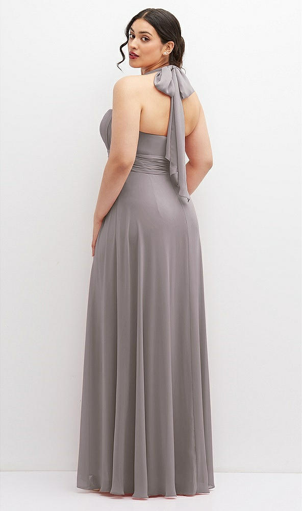 Back View - Cashmere Gray Chiffon Convertible Maxi Dress with Multi-Way Tie Straps