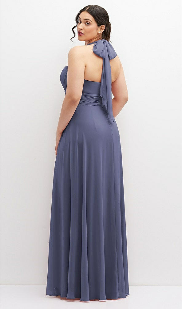 Back View - French Blue Chiffon Convertible Maxi Dress with Multi-Way Tie Straps