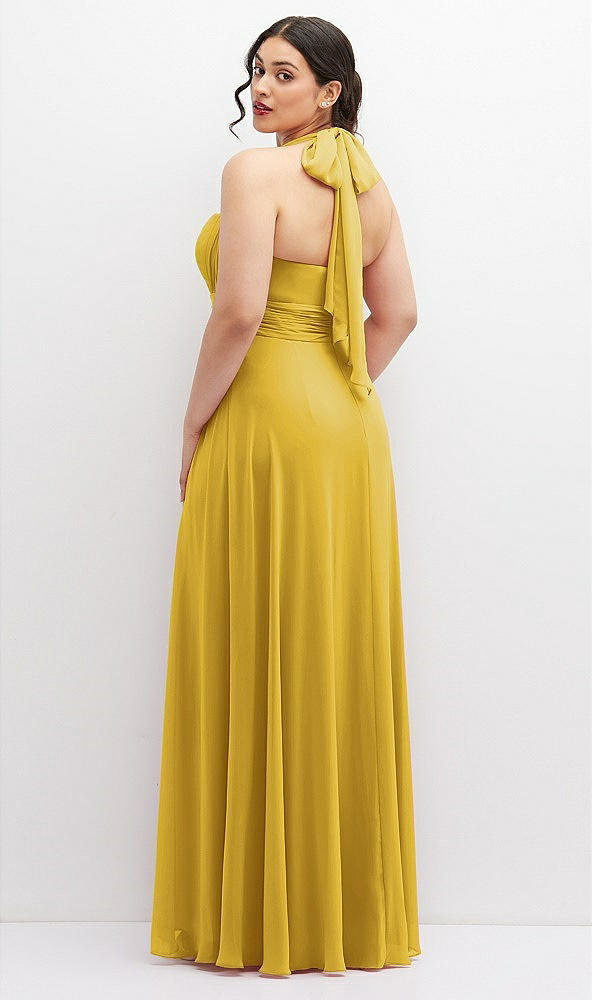 Back View - Marigold Chiffon Convertible Maxi Dress with Multi-Way Tie Straps