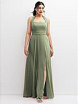 Front View Thumbnail - Sage Chiffon Convertible Maxi Dress with Multi-Way Tie Straps