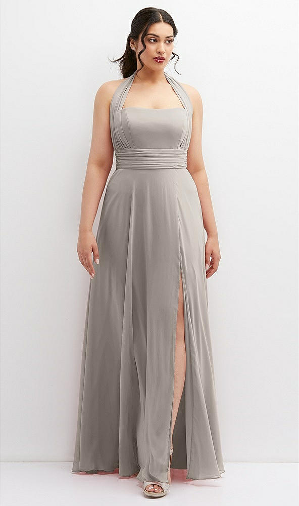 Front View - Taupe Chiffon Convertible Maxi Dress with Multi-Way Tie Straps