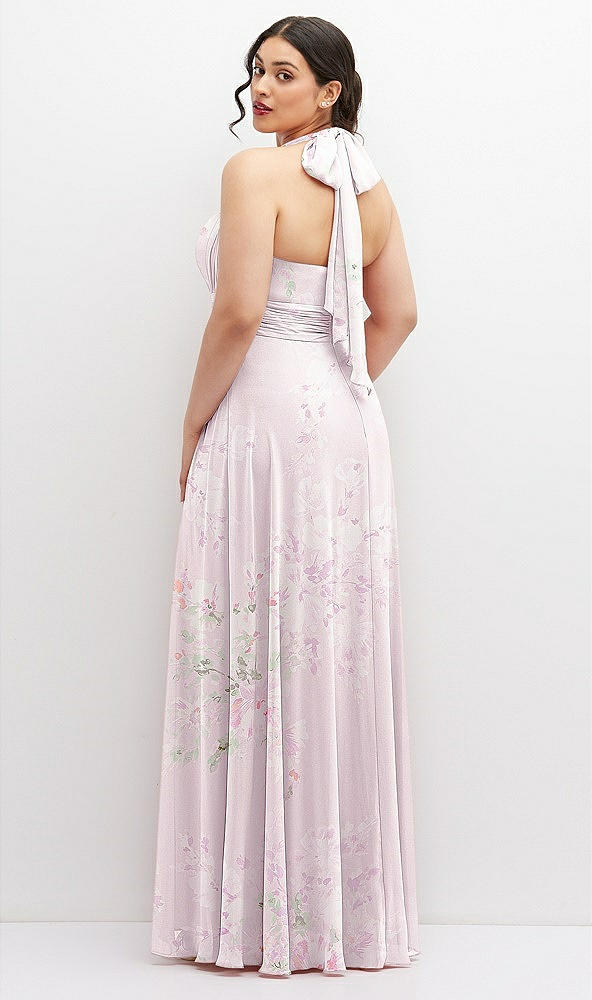 Back View - Watercolor Print Chiffon Convertible Maxi Dress with Multi-Way Tie Straps