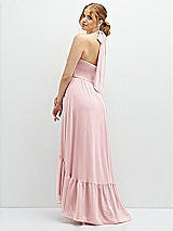 Rear View Thumbnail - Ballet Pink Chiffon Halter High-Low Dress with Deep Ruffle Hem