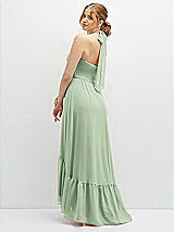 Rear View Thumbnail - Celadon Chiffon Halter High-Low Dress with Deep Ruffle Hem