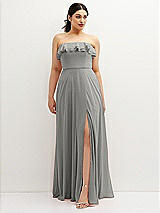 Front View Thumbnail - Chelsea Gray Tiered Ruffle Neck Strapless Maxi Dress with Front Slit