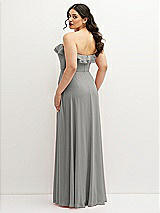 Rear View Thumbnail - Chelsea Gray Tiered Ruffle Neck Strapless Maxi Dress with Front Slit