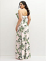 Rear View Thumbnail - Palm Beach Print Tiered Ruffle Neck Strapless Maxi Dress with Front Slit