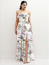 Front View Thumbnail - Butterfly Botanica Ivory Tiered Ruffle Neck Strapless Maxi Dress with Front Slit