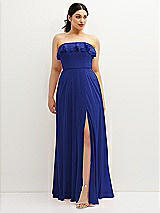 Front View Thumbnail - Cobalt Blue Tiered Ruffle Neck Strapless Maxi Dress with Front Slit