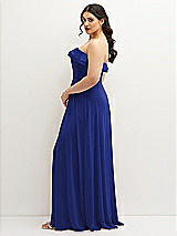 Side View Thumbnail - Cobalt Blue Tiered Ruffle Neck Strapless Maxi Dress with Front Slit